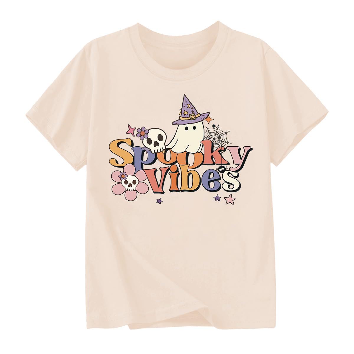 Halloween T-Shirt for Girls Retro Spooky Cotton Short Sleeve Tee for Ages 1-10