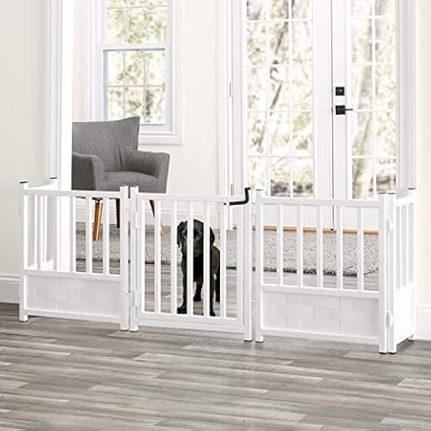 Royal Weave Freestanding Pet Gate Set - 63 Inch Wide - Indoor Pet Barrier, Walk Through Swinging Door, Extra Wide, Small, Large, Big Dogs - Metal, Best Heavy Duty Dog Gate Cover