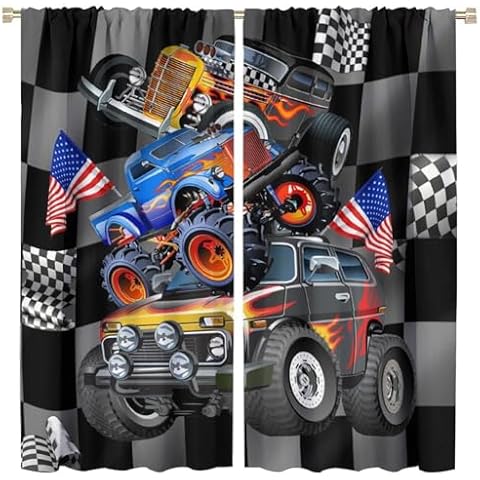 COALHO Abstract Monster Truck Blackout Curtains Cover