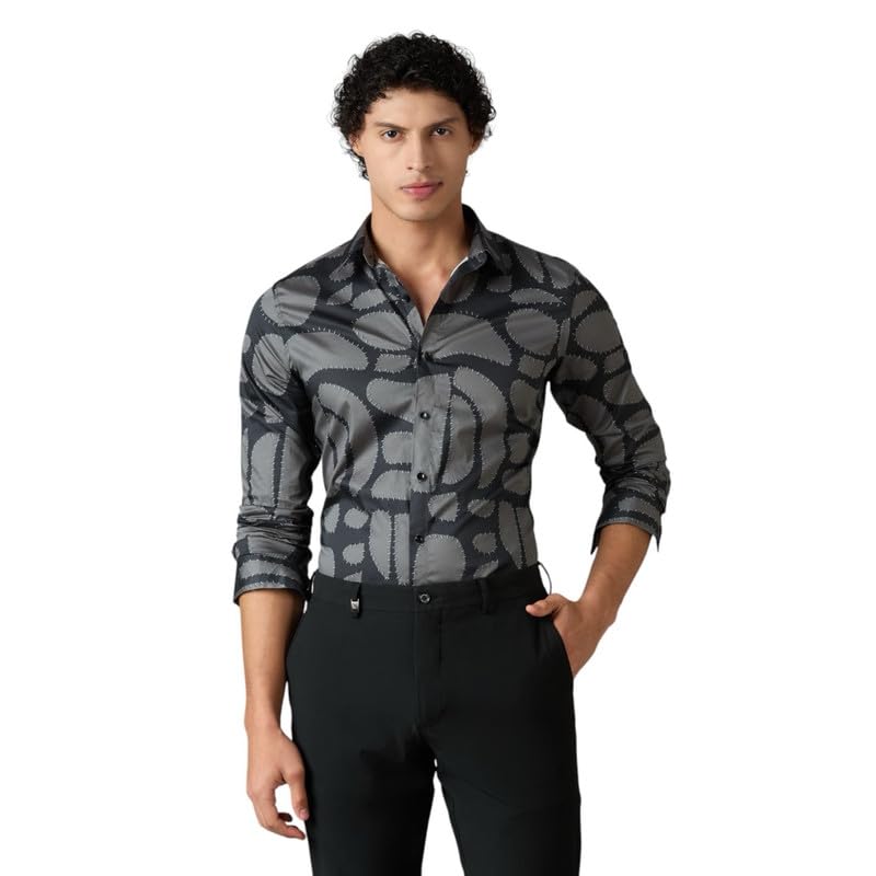 Image of Men's Printed Regular Fit Full Sleeves Cotton Formal Shirt