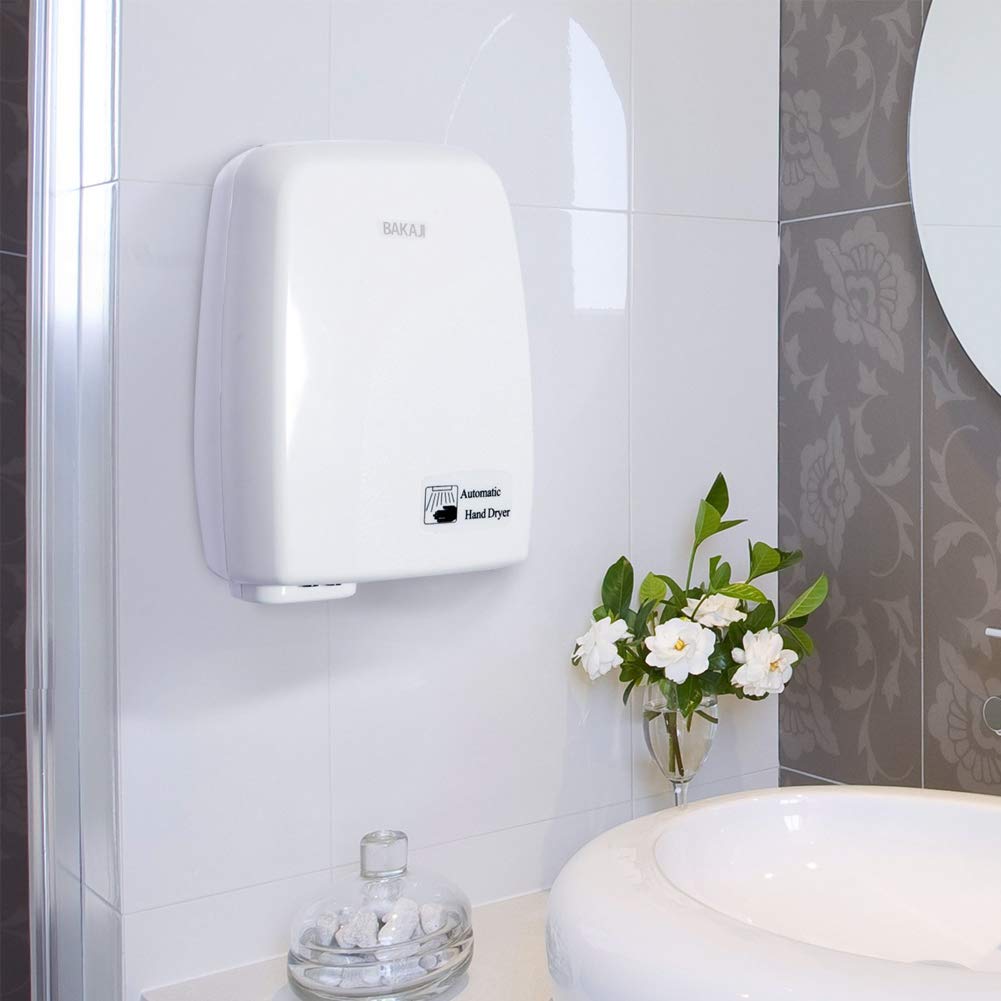 Bakaji - Secador de manos automático eléctrico - Ideal para hoteles, baños públicos - Secador de aire caliente de pared con sensor fotocélula - 1000W de potencia