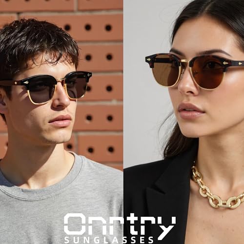 Onrtry Classic Polarized Sunglasses for Men Women Semi-Rimless Frame Sun Glasses Fashion Retro Designer Shades2