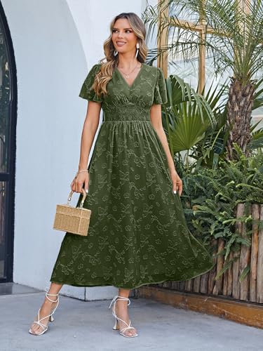 Image of Simplee Women's Boho Floral Maxi Dress Flowy Casual V Neck Short Sleeve Wedding Guest Holiday Beach Long Dress