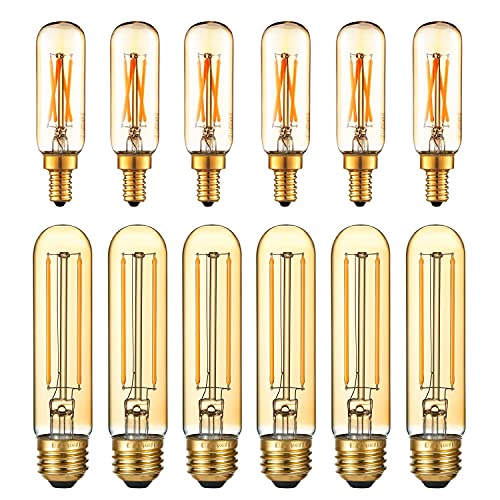 Bundle of T6 E12 led Bulb and T10 led Bulb 4w=40w Edison Bulb AC120V Light Bulb Warm White 2200k Amber 250lm E26 LED Bulb for Rustic Pendant,Chandeliers,Wall scones