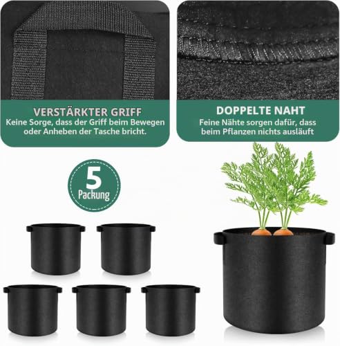 Joyzakzak 5x30L Stück Pflanzsack Filz & Vliesstoff Pflanztaschen Tomaten Kübel,Stofftopf Reißfesten Pflanzsak Pflanzsäcke Pflanztasche… – Ansicht 6