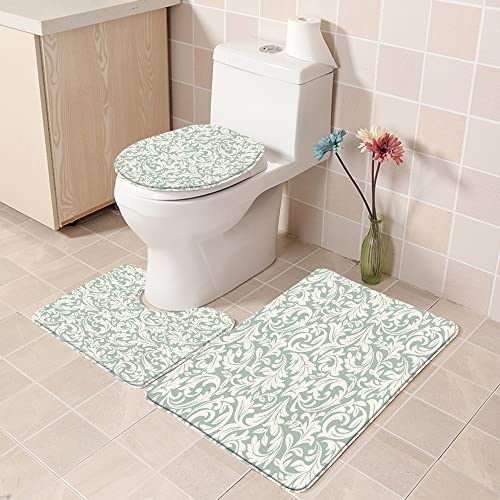 URSOPET Badezimmer Set, rutschfeste Badematte und WC-Vorleger-Set, Damast im barocken Blumenmuster Western Flower Ornate… – Bild 5