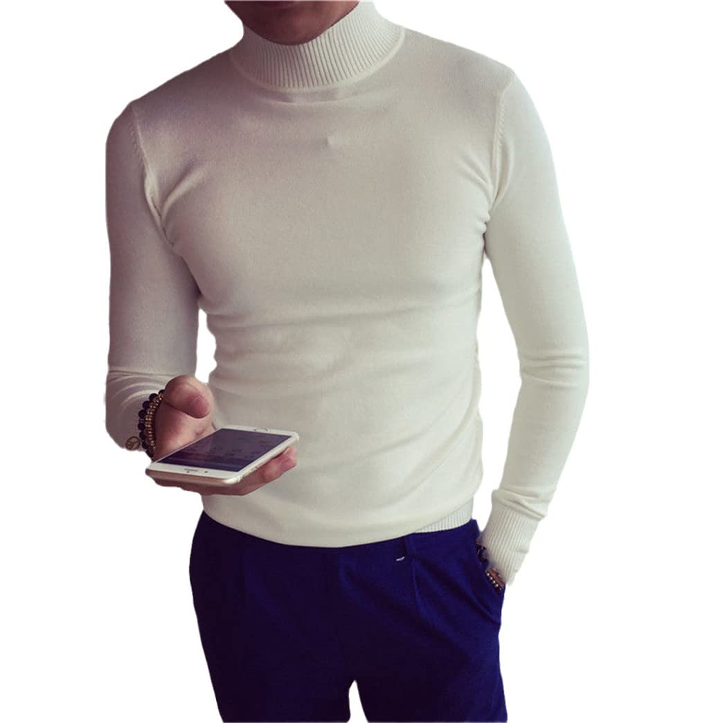 Pull col roulé homme blanc décontracté en coton - Idéal pour le style casual d'automne - 4