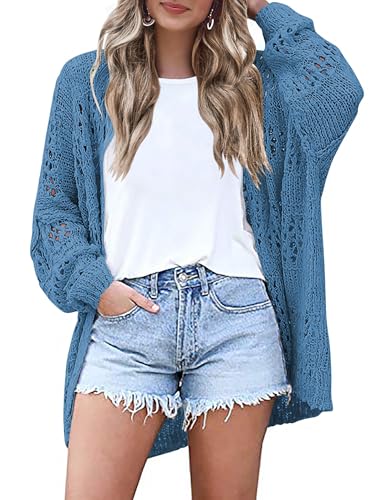 Image of HOTOUCH Lightweight Crochet Cardigan for Women Long Sleeve Open Front Knit Oversized Cardigans Sweaters