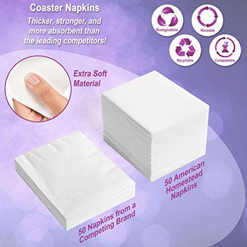 American Homestead Linen-Like Cocktail Napkins for Wedding, Birthday, 100 Pack Premium Colored Beverage/Bar Napkins Bulk, Eco-Friendly, Compostable, for Dessert, Cake, Drinks (Red, 4\" x 4\") - Thumbnail 5