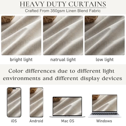 Image of 90 Inch Blackout Curtains for Living Room Thermal Noise Reduction Sliding Door Total Two Burg Country Style Linen Window Curtains & Drapes for Track System Back Tab /Pinch Pleat, Ivory Cream Set of 2