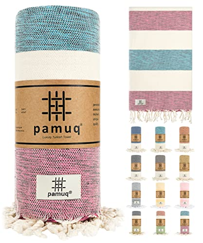 pamuq Strandtuch XXL Saunatuch Badetuch Hamamtuch Groß Baumwolle Oeko-TEX Duschtuch Pestemal Handtuch Fouta Pareo Yoga Decke Sporttuch Sarong Herren Damen