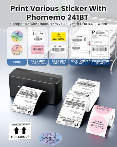 Image of Phomemo Bluetooth Thermal Label Printer, 241BT 4X6 Wireless Shipping Label Printer for Small Business, Pink Labels Printers for Shipping Package Whit Holder