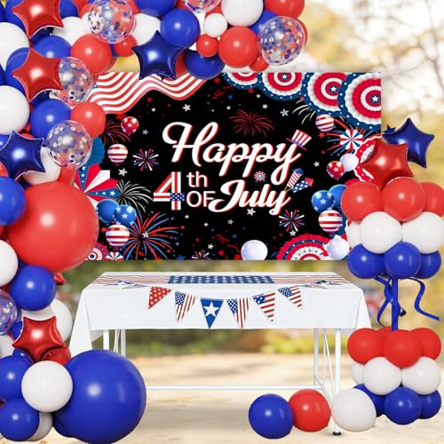 Image of AIBIIN Happy 4th of July Backdrop Fourth of July Banner 4th of July Decorations Patriotic Backdrop for Photography Independence Day Party Decorations Supplies 82.67 x 59.05 Inch