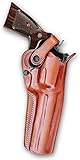 Premium Leather Three Slots Belt Holster with Retention Strap Fits Rugerr GP-100 357 Mag 6'' Barrel, R/H Draw, Brown Color #0006#
