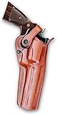 Premium Leather Three Slots Belt Holster with Retention Strap Fits Rugerr GP-100 Revolver 6'', R/H Draw, Brown Color #0006#