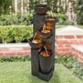 40" Outdoor Water Fountain with LED Lights 5-Tier Polyresin Rock Indoor Modern Floor-Standing Waterfall Fountains for Home Garden, Yard, Patio, Office, Deck Home Art Decor Brown