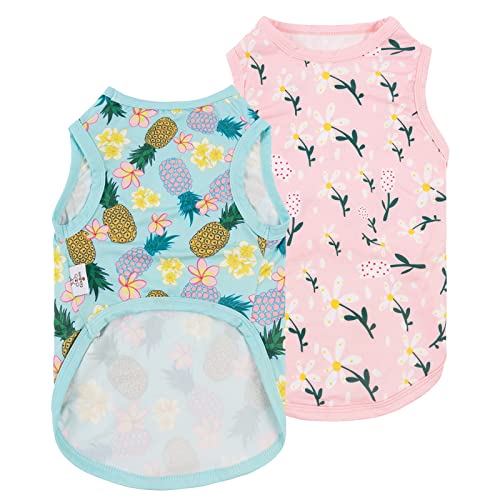 Image of CuteBone Dog Shirts 2-Pack Soft Pet Clothes Breathable Summer Vest for Small Puppy and Stretchy Cat Apparel