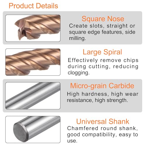 Image of HARFINGTON 5pcs Carbide Square End Mills 8mm (5 /16 inch) Dia 8mm (5 /16 inch) Shank 100mm (4 inch) Extra Long HRC55 TiSiN Coated Micro-Grain Tungsten Carbide 4 Flutes Milling Bit Cutter