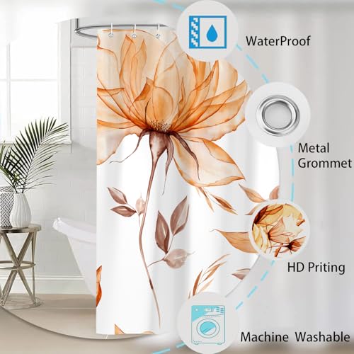 Aeyadis Orange Grey Watercolor Floral Shower Curtain, Flower Leaves Minimalist Aesthetic Art Shower Curtains Set for Bathroom Decor, Waterproof Polyester Cloth Fabric with 12 Hooks,72x72 Inch by Aeyadis - Used condition - Image 6