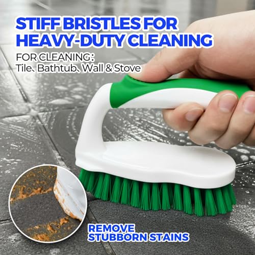 Image of Scrub Brush - 6 Pack, Scrub Brushes for Cleaning, Heavy-Duty Scrub Brush, Stiff Bristles Cleaning Brush, for Kitchen, Bathtub, Floor and Wall Surfaces, Green