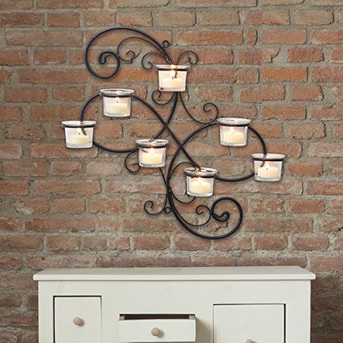 Stonebriar Br-Cn-5387A Decorative Black Scrolled Ivy Metal Tea Light Candle Holder Hanging Wall Sconce, 7-Tealight #TOP3