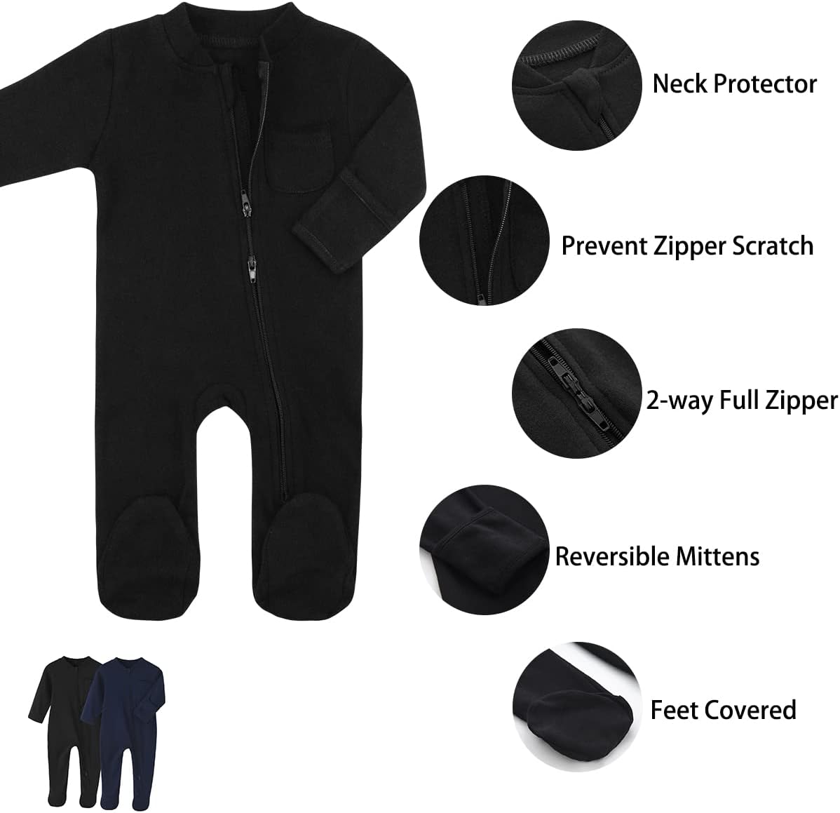 Baby Kids Sleep and Play Baby Cotton Sleeper Zip Front Footed Pajamas 0-12 Month