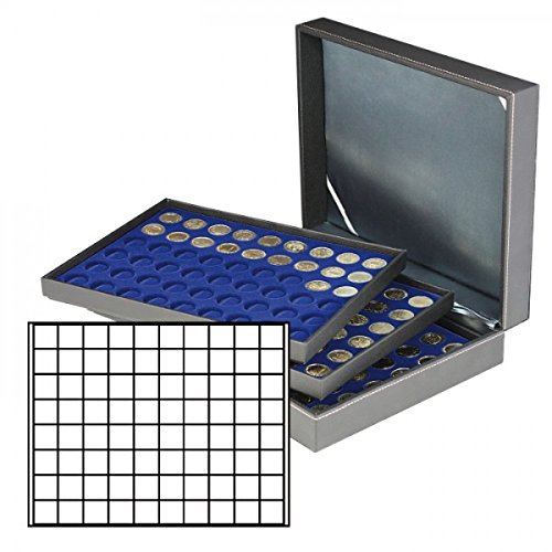 LINDNER Das Original Kasetka na monety NERA XL z 3 otworami i ciemnoniebieskimi wkładkami na monety z 240 kwadratowymi przegródkami na monety/kapsułki do Ø 24 mm
