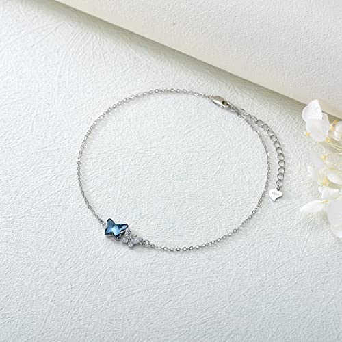 Image of 925 Sterling Silver Anklet Foot Bracelet with Crystal from Austria, Anklet Jewelry Gifts for Women 11 Inch Adjustable