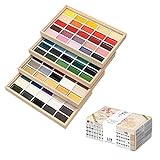 Kuretake GANSAI TAMBI 100 Color Set, Beautiful Wooden Box, Watercolor Paint Set, Professional-Quality for Artists, Water Colors for Adult, Made in Japan