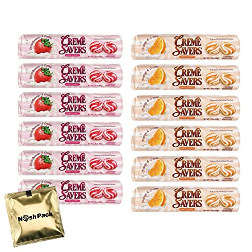 Creme Savers Strawberry And Creme Hard Candy, 12 Pack Bulk Strawberry And Orange Cream Savers Classic Original Candy, Individually Wrapped Candy, With Nosh Pack Mints #TOP22