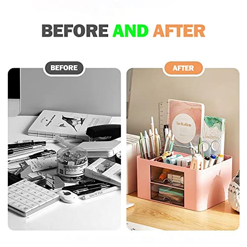 Wlevzzor Creative & Simple Desk Organiser, 7 Grids, Plastic Table Organiser with Drawer, Multifunctional Desk Organiser, Pen Holder for School, Office, Home (White)