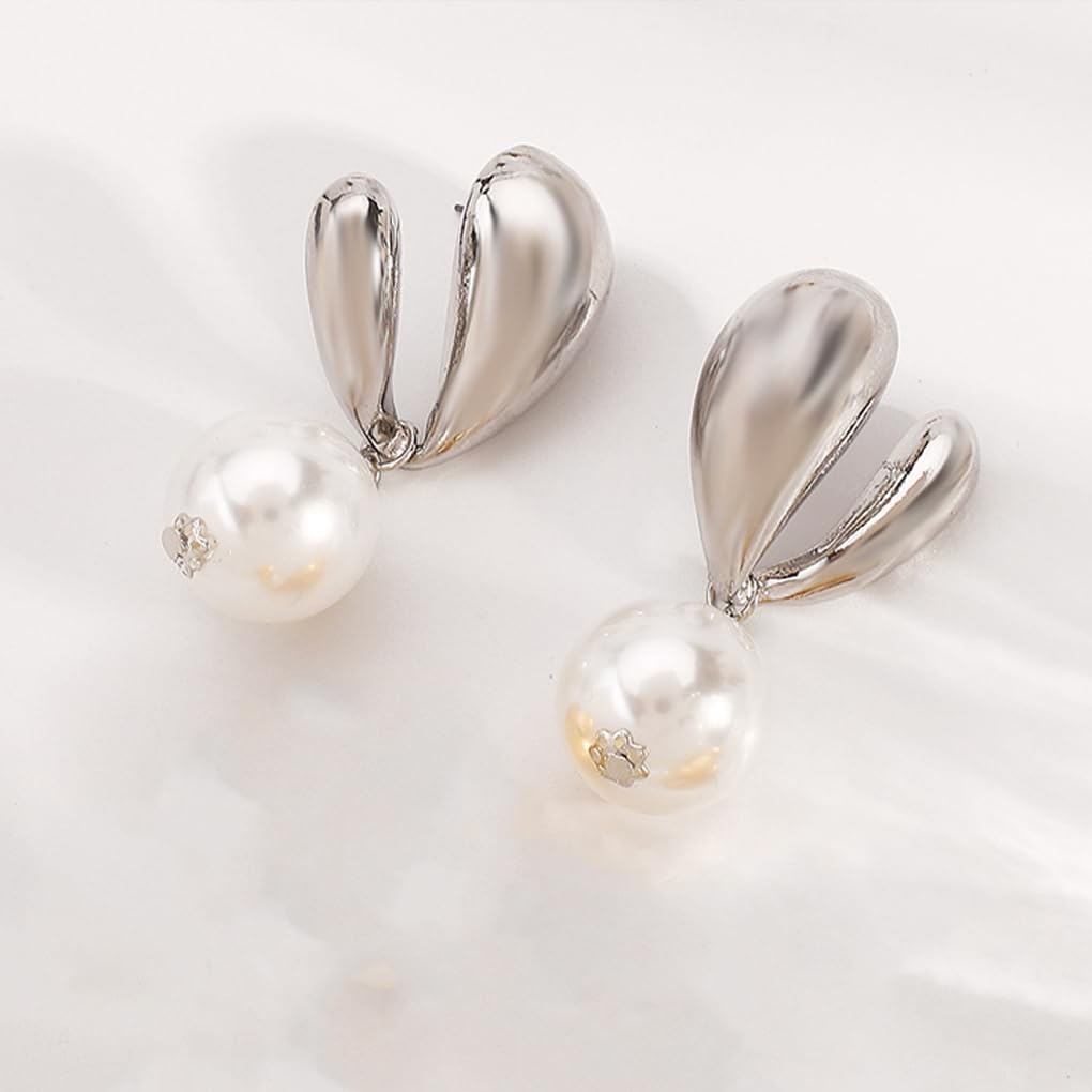 Dainty Pearl Earrings for Women Trendy 14K Gold Pearl Heart Dangle Earrings Hypoallergenic Pearl Love Drop Earrings Wedding Jewelry Presents for Her - Image 5