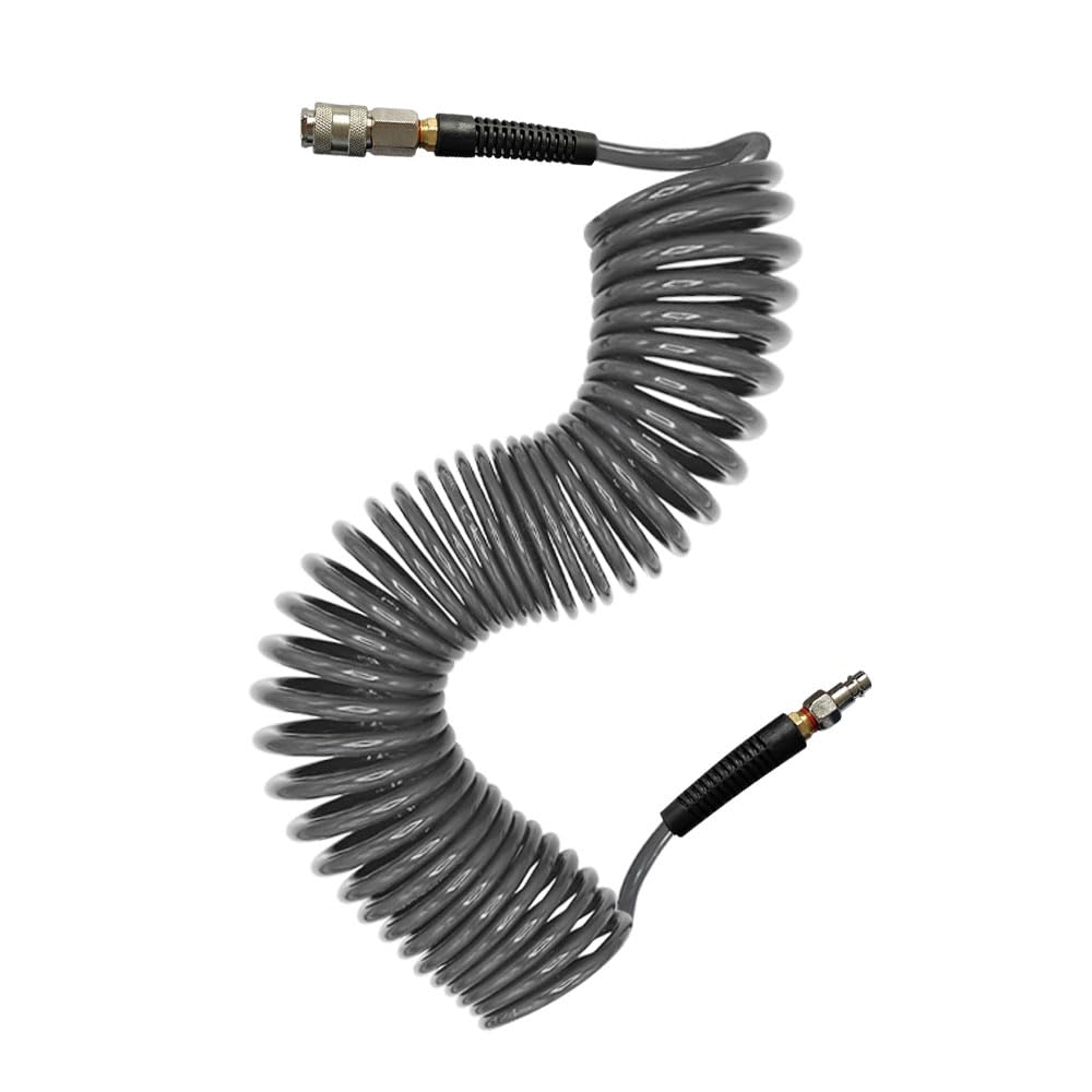 Aunstarwei Grey Air Compressor Hose Polyurethane(Pu) Recoil With 1/4" Europe Quick Coupler And Plug Fittings, 10M Length