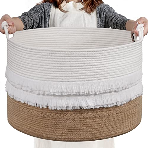 Image of CherryNow Large Wicker Laundry Basket for Entryway, Bedroom, Jute Decorative Baskets for Clothes, Toys, Towel Basket for Bathrooom, 22 x 14 inches, 83L