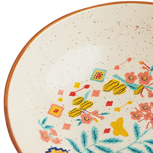Image of Chumbak Farmhouse Pasta Bowl - 800ml Capacity, Hand-Painted Floral Design, Premium Ceramic Serving Bowl, Chip Resistant, Ideal for Pasta Salad & Everyday Dining, Home Decor Gift