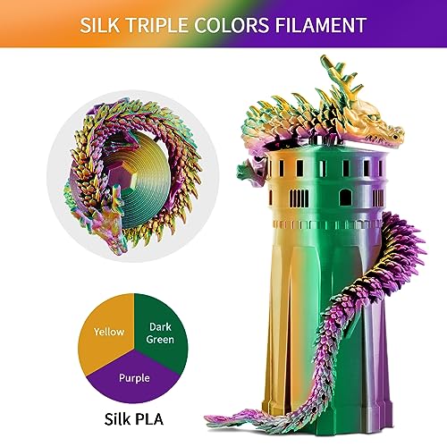 Image of ERYONE Silk Tri Color PLA Filament 3D Printer 1.75mm + /- 0.03mm, Multicolor Filament Tricolor PLA 1KG(2.2lbs) Cardboard Spool, Green Purple Yellow