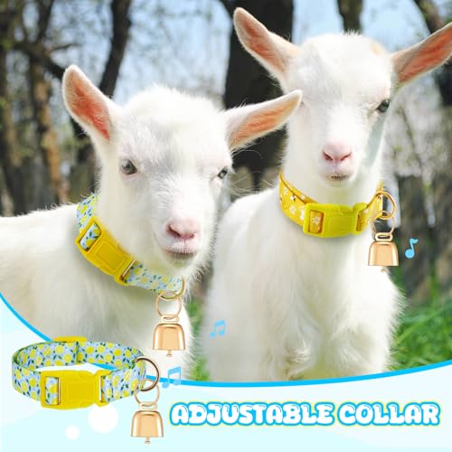 Image of 2 Pack Goat Collars with Bells, Sheep Grazing Copper Bells and Adjustable Nylon Collar Set Loud Bronze Bell Small Farm Animal Sheep Cow Accessories(Lemon, Bee)