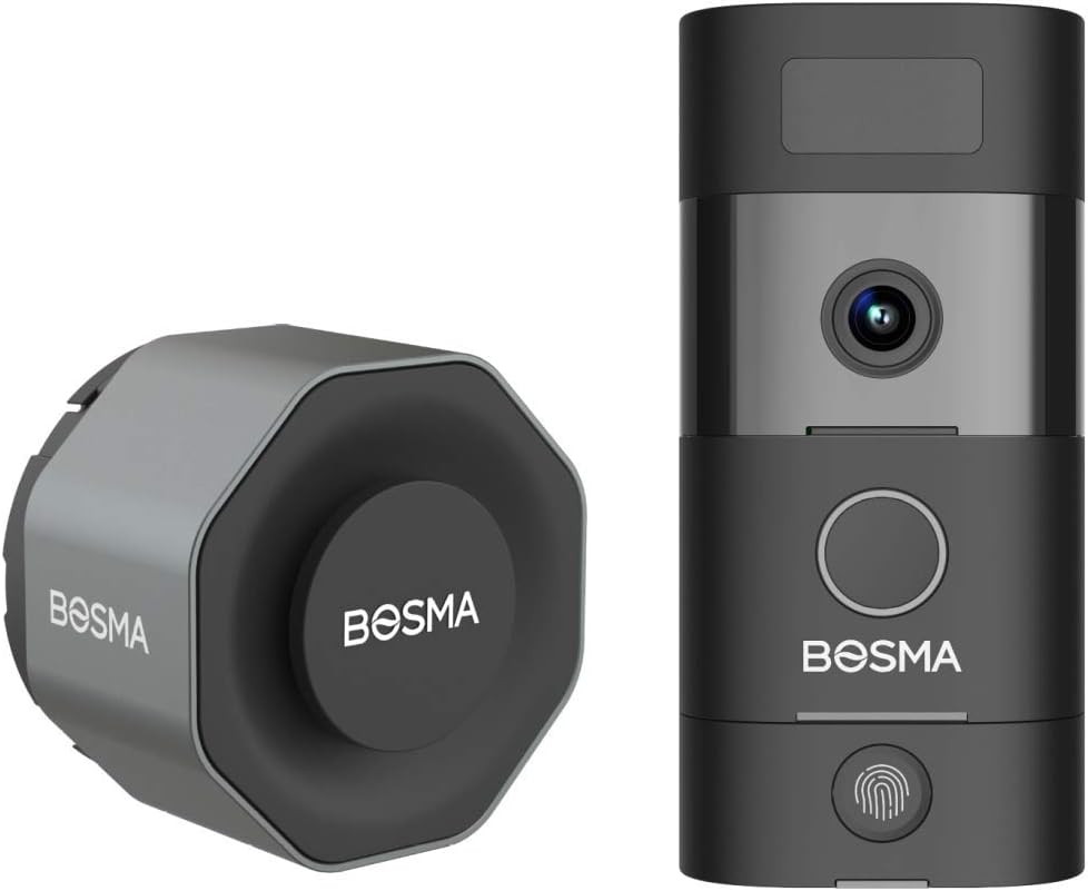 BOSMA Sentry Video Doorbell + Aegis Door Lock Bundle, AI Security, Local Storage, Auto-Unlock & Auto-Lock, Fingerprint Unlock, Compatible with Alexa, Break-in Alert, Existing Doorbell Wiring Required