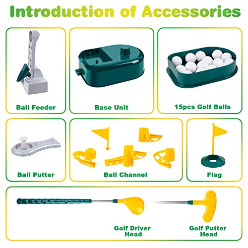 TREYWELL Kids Golf Clubs, Toddler Golf Set Golf Toys for Kids Outside Lawn Sport Toys with 15pcs Golf Balls Portable Indoor Outdoor Activities for Boys Girls Birthday Gifts Toys for 2 3 4 5 6 7 8