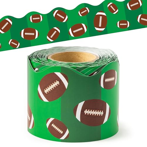 Image of BeYumi Green Football Border Trim - 65ft Back to School Football Scalloped Rolled Border Trim Rugby Sports Bulletin Board Set Classroom Office Chalkboard Kindergarten Elementary Home Party Decoration