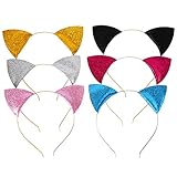 Hicarer 6 Pieces Cat Ear Headbands Glitter Hairband Cat Bow Hair Hoops Makeup Headwear for Daily and Party