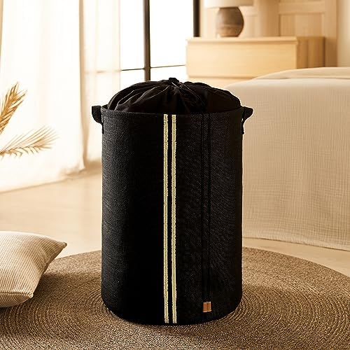 Ocean Home Textile Ağzı Büzgülü Çizgili Siyah Renk Jüt Çamaşır Sepeti 40 x 55 cm - Görsel 3