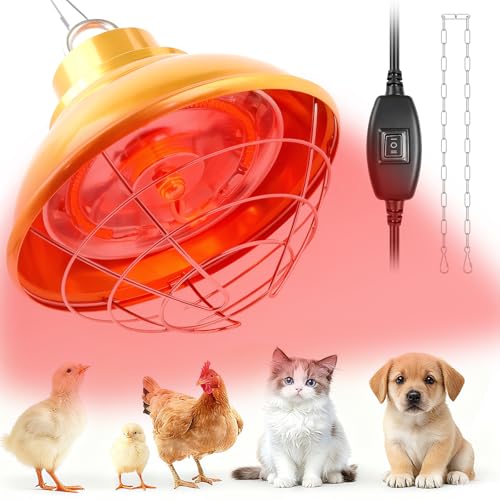 WISMOIER Chicken Heat Lamp Carbon Fiber Tube Brooder Heater Lamps for Chicks,Adjustable 2 Temperature Hanging Chicken Warmer for Livestock Dog Kennel,Cat House,Round 175W/350W
