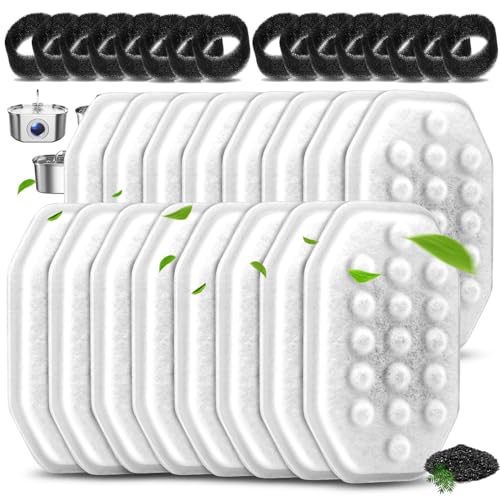 8 Pack Replacement Filters & 8 Pack Pre-Filter Sponges Set for 3.2L/108oz Pet Cat Water Fountain, Pet Fountain Filter Replacement (16 Filters & 16 Sponges)