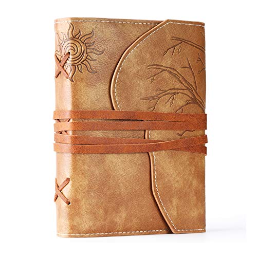 Unique Travel Journal-Refillable Faux Leather Bound Notebook- A6 Writing Diary with Loose-Leaf Pages& Pen Holder-Vintage Travel Gifts for Women & Men-Daily Use Vegan Gift Ideas for Travelers