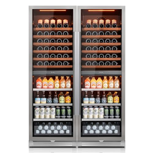 Image of Ca'Lefort 24 Inch Wine Fridge Set, 370 Can and 154 Bottle Capacity Dual Zone Wine Cooler Refrigerator, Adjustable Shelves & 3 LED Lighting Built in Wine Cooler for Home Bar Kitchen (Two 24 inch Units)