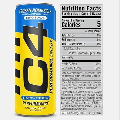 C4 Performance Energy Drink, Popsicle Variety Pack, Zero Sugar Carbonated Preworkout Energy, 200mg Caffeine with Beta Alanine, 12 Fl Oz (12 Pack)