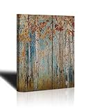Canvas Wall Art Yellow Tree Forest Landscape Picture Prints, Rustic Modern Birch Trees Nature Woods