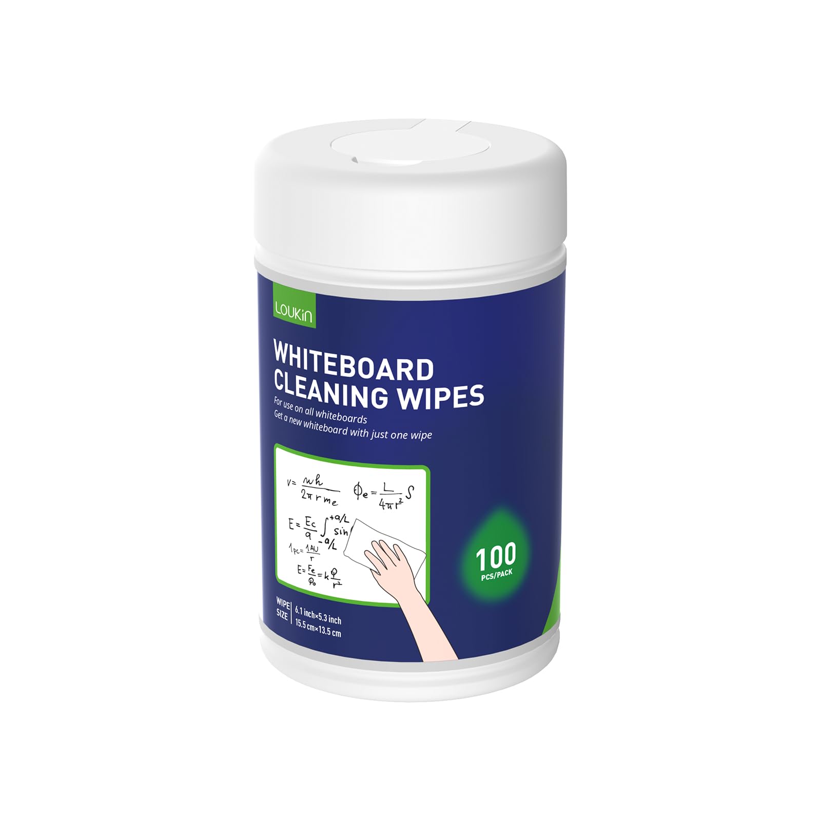 Loukin Whiteboard Cleaning Wipes, Dry Erase Board Cleaning Wipes, Non-Toxic White Board Wipes, 100 Wipes per Canister