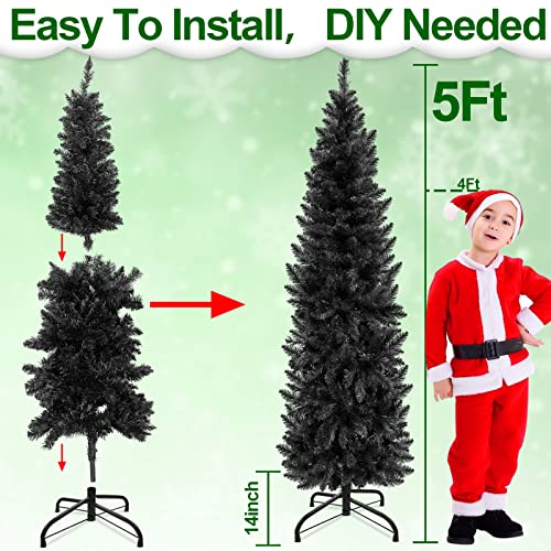5 Feet Artificial Christmas Black Tree Decorations-380 Branch Tips Pvc Flame-Retardant Thick Pencil Pine Tree Metal Stand Christmas Decorations Home Party Indoor Outdoor Holiday Xmas Decor #TOP1
